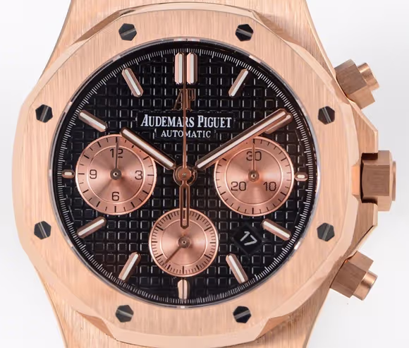 Audemars Piguet Royal Oak Self-Winding Chronograph Black/Rose Gold Dial in Rose Gold on Rubber Strap-fasswatch