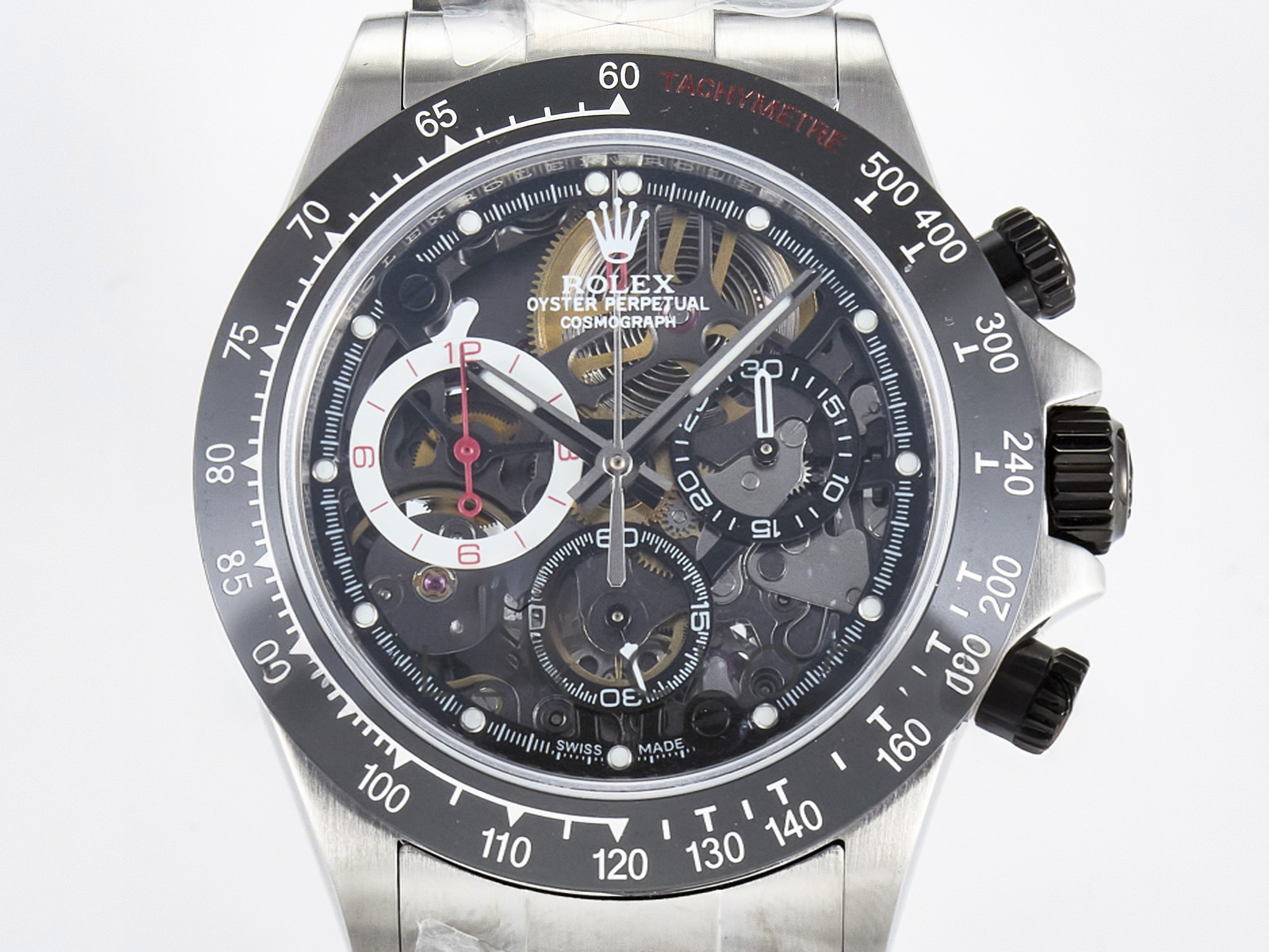 Rolex Daytona Artisans SS GETF Best Edition Skeleton Dial Black Ceramic Bezel on SS Bracelet DD4802-fasswatch