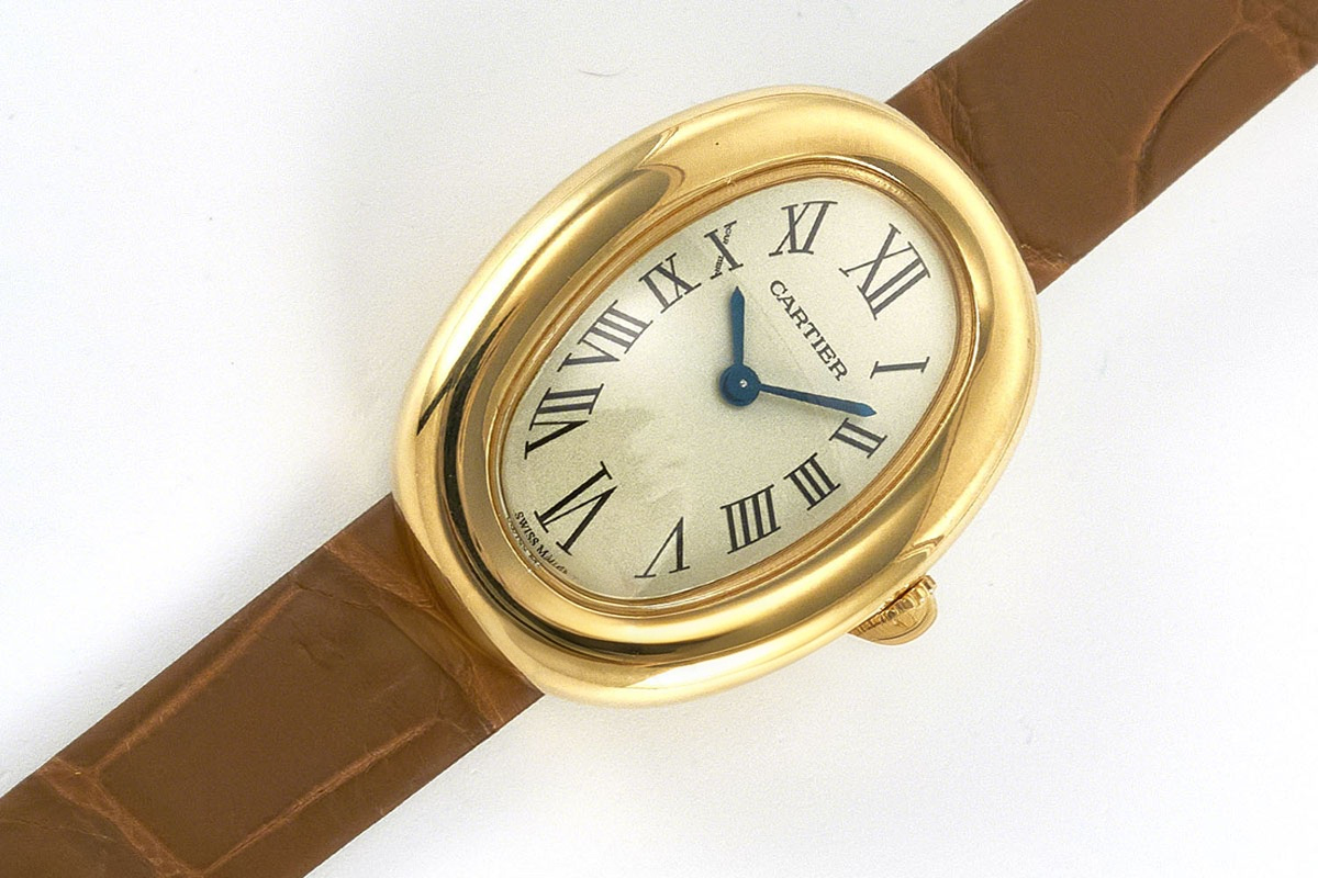 Cartier Baignoire Watch Mini Silver Dial in Yellow Gold on Brown Leather Strap-fasswatch