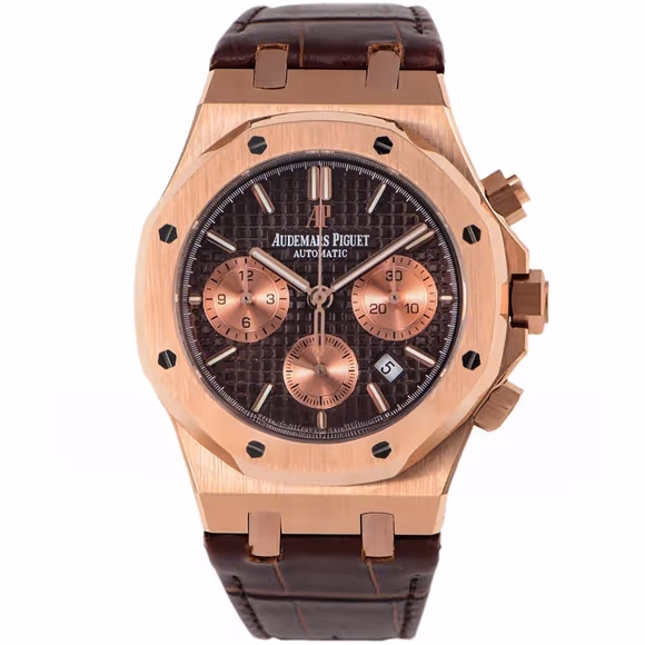 Audemars Piguet Royal Oak Self-Winding Chronograph Brown/Rose Gold Dial in Rose Gold on Leather Strap-fasswatch