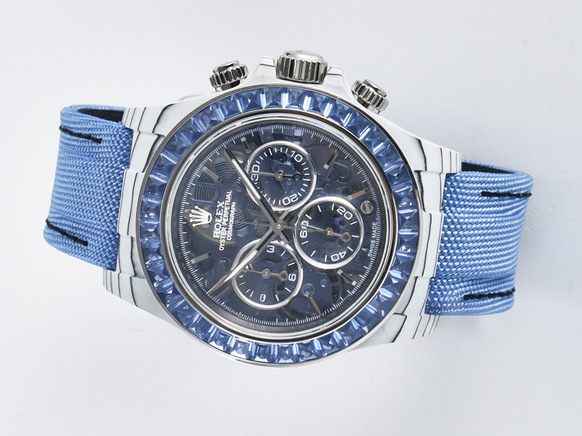 Rolex Daytona Artisans SS GETF Best Edition Blue Skeleton Dial Diamonds Bezel on SS Bracelet DD4802-fasswatch