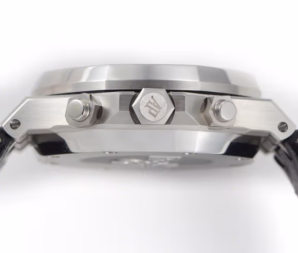 Audemars Piguet Royal Oak Self-Winding Chronograph Black Dial in Steel on Leather Strap-fasswatch