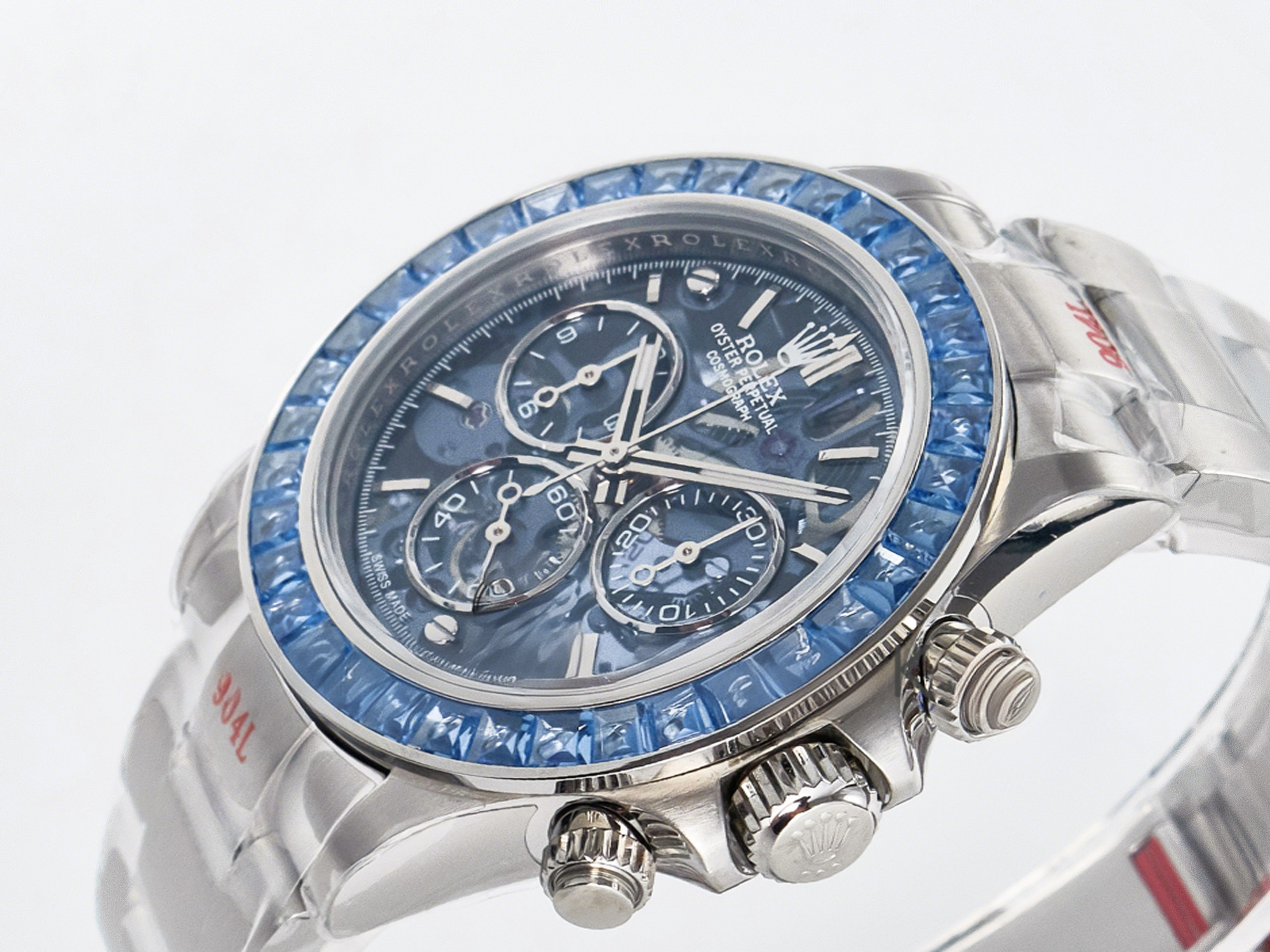 Rolex Daytona Artisans SS GETF Best Edition Blue Skeleton Dial Diamonds Bezel on SS Bracelet DD4802-fasswatch