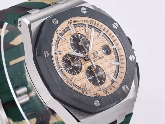 Audemars Piguet Royal Oak Offshore 44mm SS TKF 11 Best Edition Cream Dial on Green Camou Rubber Strap A3126-fasswatch