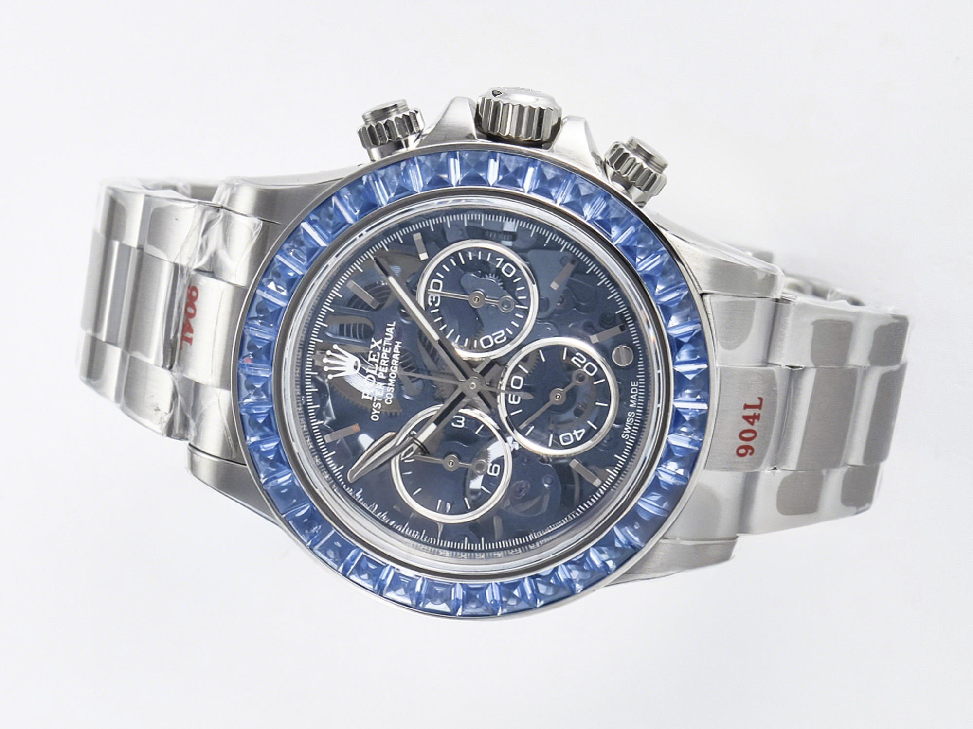 Rolex Daytona Artisans SS GETF Best Edition Blue Skeleton Dial Diamonds Bezel on SS Bracelet DD4802-fasswatch