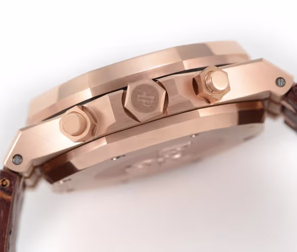 Audemars Piguet Royal Oak Self-Winding Chronograph White/Rose Gold Dial in Rose Gold on Leather Strap-fasswatch