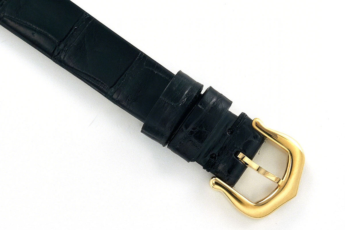 Cartier Baignoire Watch Mini Silver Dial in Yellow Gold on Black Leather Strap-fasswatch