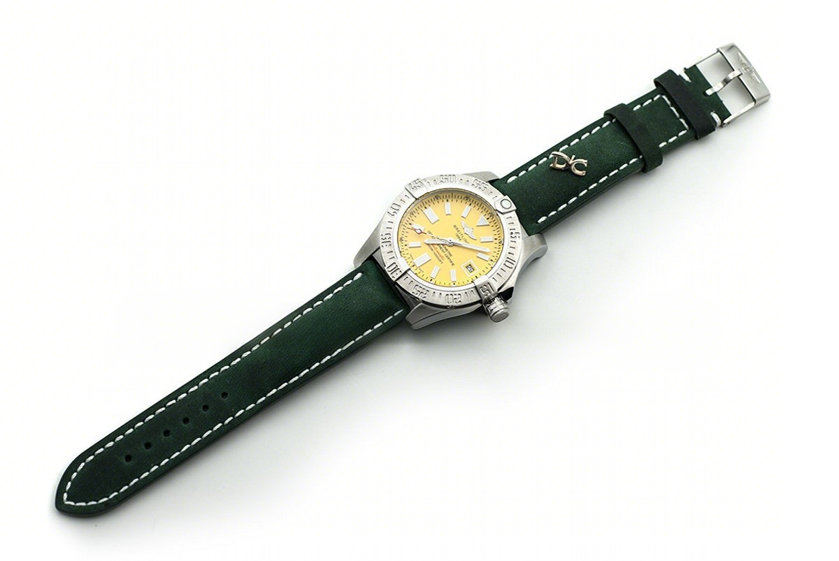 Breitling Avenger II Seawolf Yellow Dial in Steel on Leather Strap-fasswatch