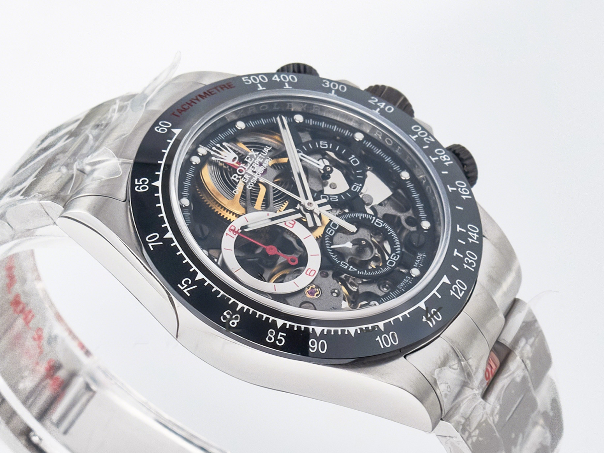 Rolex Daytona Artisans SS GETF Best Edition Skeleton Dial Black Ceramic Bezel on SS Bracelet DD4802-fasswatch