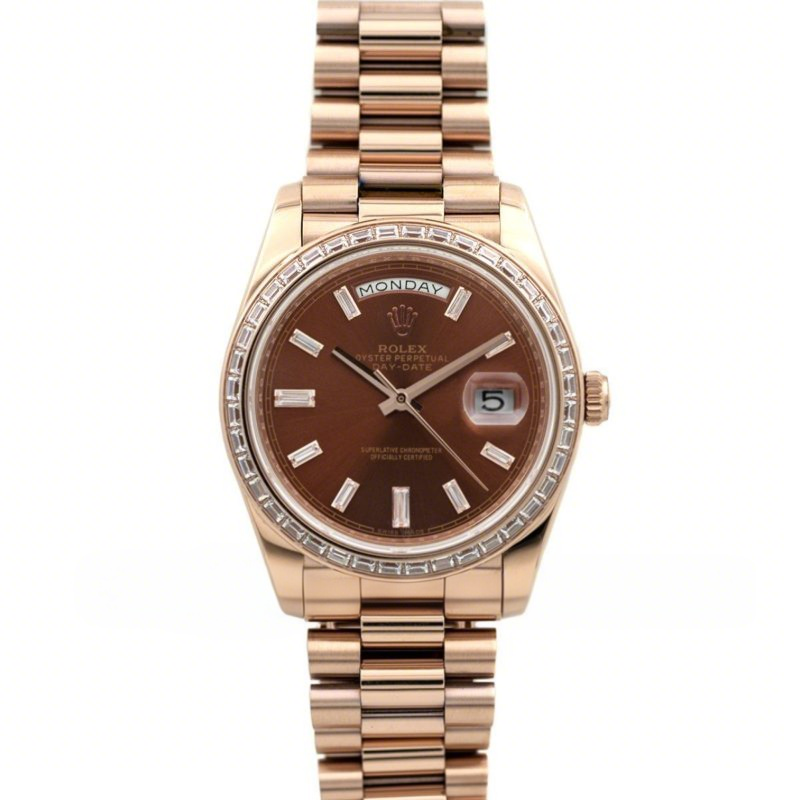 Rolex Day-Date 40 Everose Gold Diamond Bezel 228235 Chocolate Dial-fasswatch