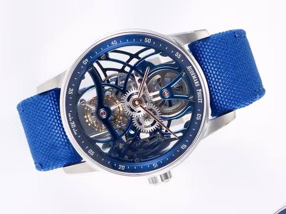 Audemars Piguet CODE 11.59 Tourbillon 26600 SS APPF Best Edition Blue Dial on Blue Nylon Strap A2948-fasswatch