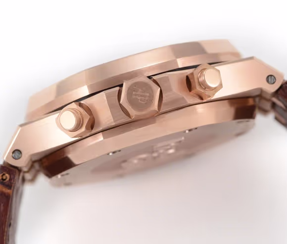 Audemars Piguet Royal Oak Self-Winding Chronograph White/Black Dial in Rose Gold on Leather Strap-fasswatch