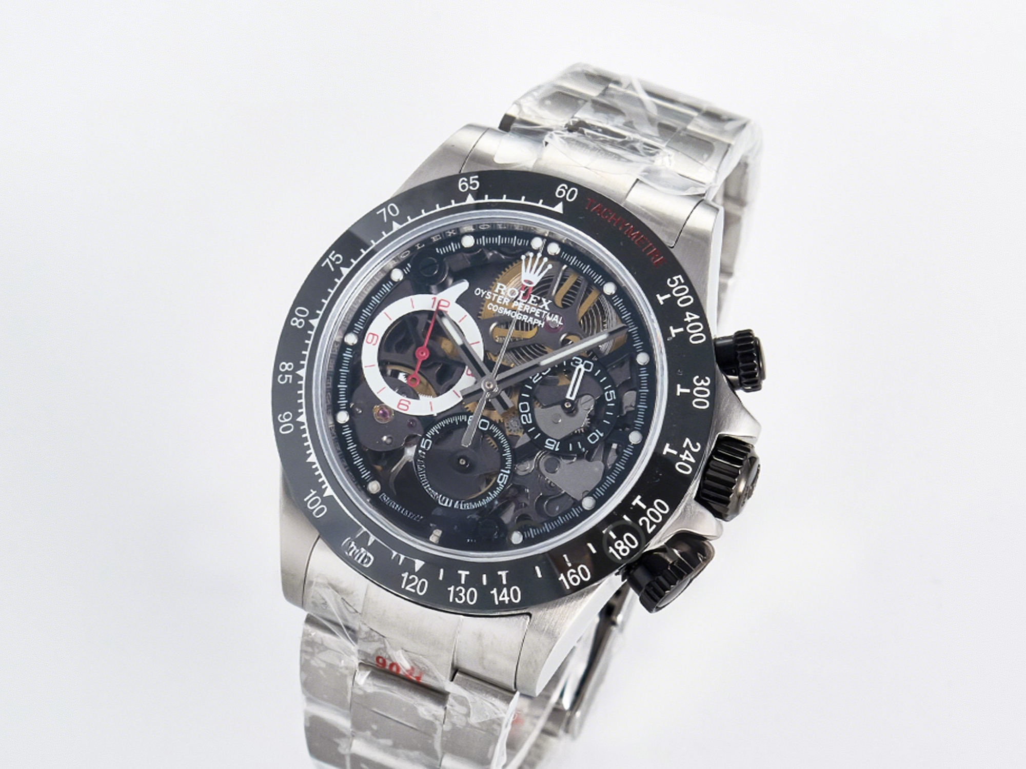 Rolex Daytona Artisans SS GETF Best Edition Skeleton Dial Black Ceramic Bezel on SS Bracelet DD4802-fasswatch