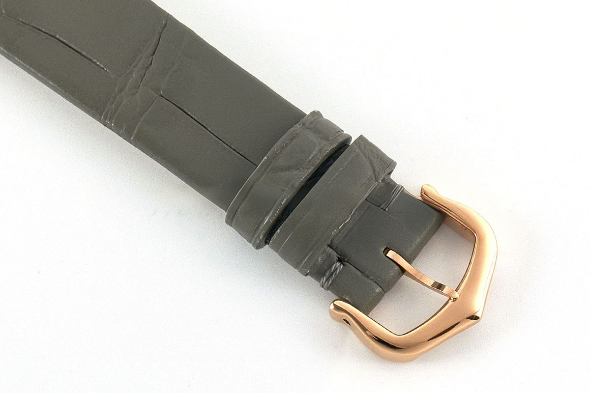 Cartier Ballon Blanc 30mm Silver Dial with Diamond Bezel in Rose Gold on Grey Leather Strap-fasswatch