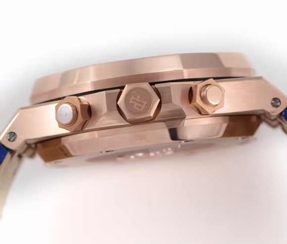 Audemars Piguet Royal Oak Self-Winding Chronograph Blue/Rose Gold Dial in Rose Gold on Leather Strap-fasswatch