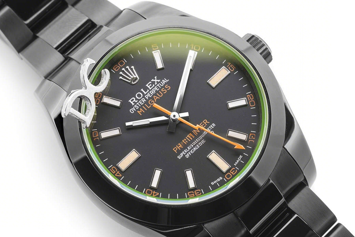 Rolex Milgauss 116400 GV Black Dial in Black DLC-fasswatch