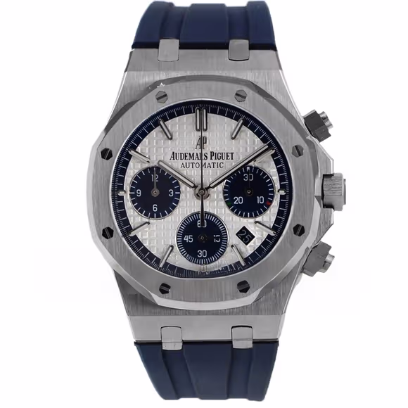 Audemars Piguet Royal Oak Self-Winding Chronograph White/Blue Dial in Steel on Rubber Strap-fasswatch