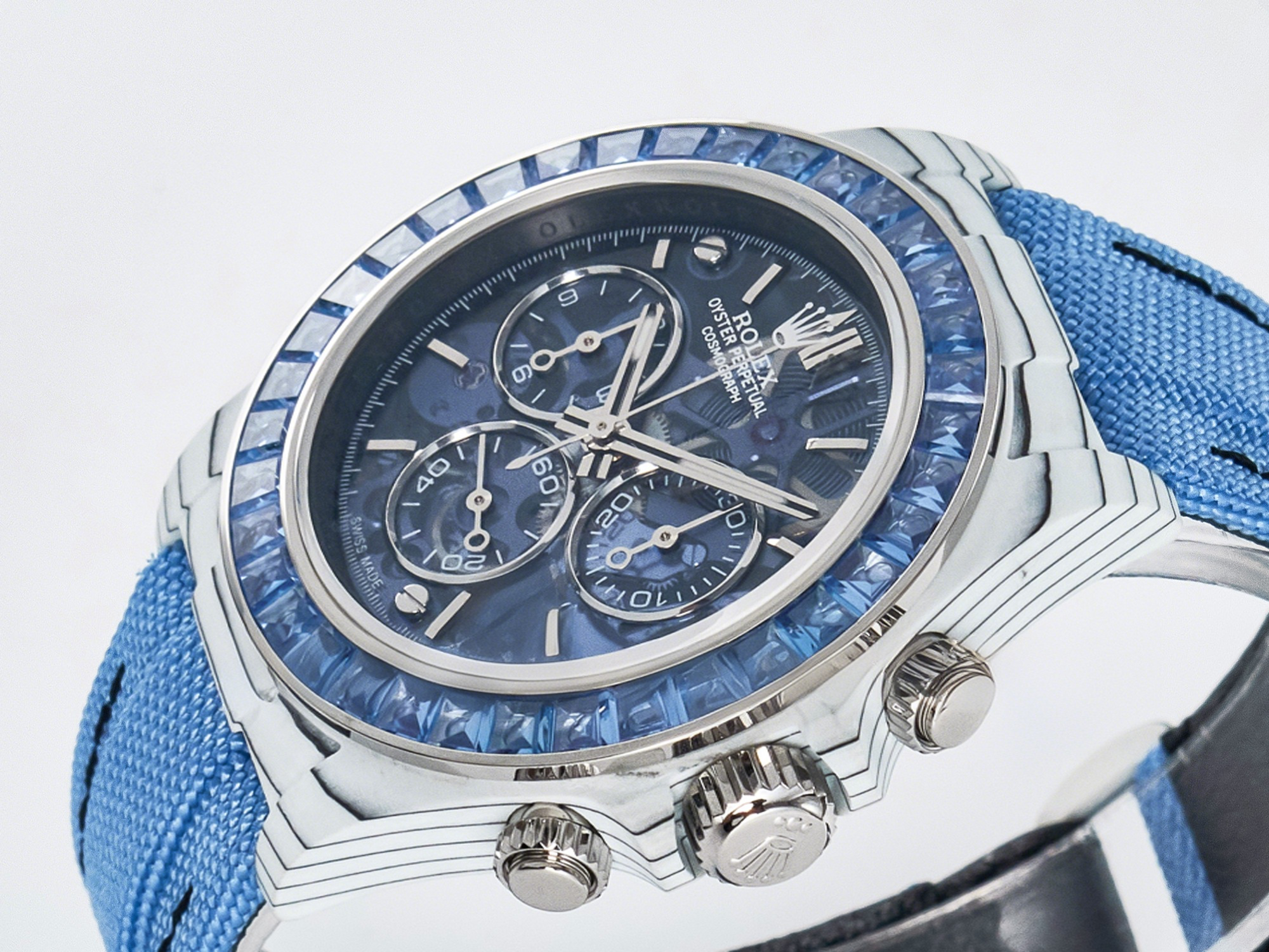Rolex Daytona Artisans SS GETF Best Edition Blue Skeleton Dial Diamonds Bezel on SS Bracelet DD4802-fasswatch