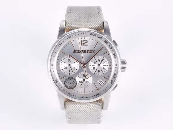 Audemars Piguet Code 11.59 Chrono 26393 SS APPF Best Edition Silver Dial on White Nylon Strap A4401-fasswatch