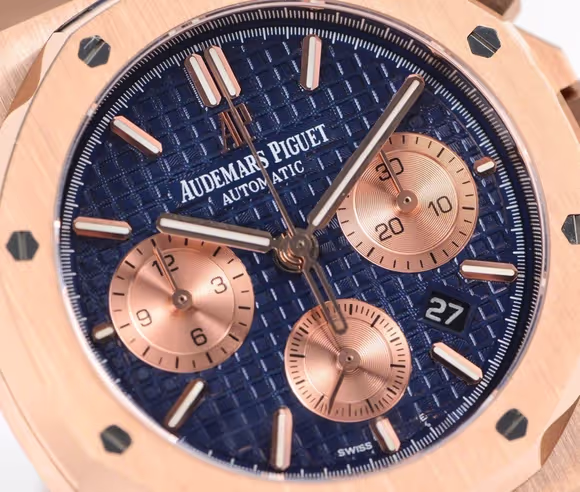 Audemars Piguet Royal Oak Self-Winding Chronograph Blue/Rose Gold Dial in Rose Gold on Leather Strap-fasswatch