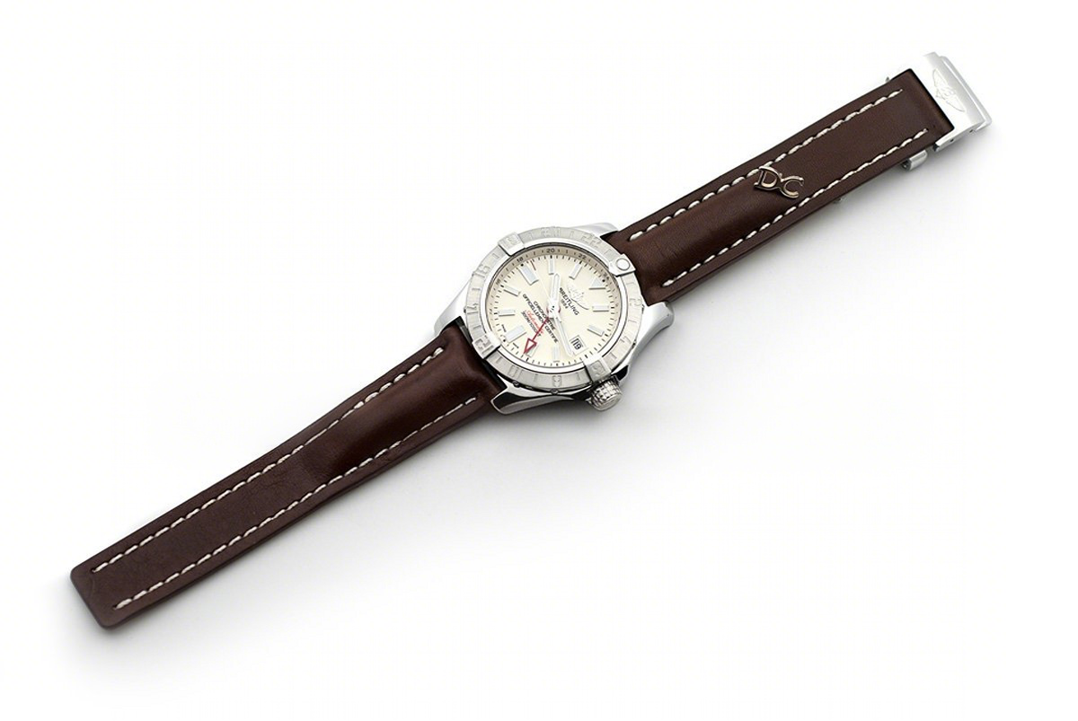 Breitling Avenger II GMT Silver Dial in Steel on Leather Strap-fasswatch