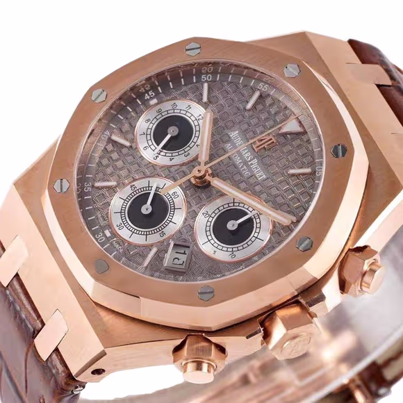 Audemars Piguet Royal Oak Self-Winding Chronograph Grey Dial in Rose Gold on Leather Strap-fasswatch
