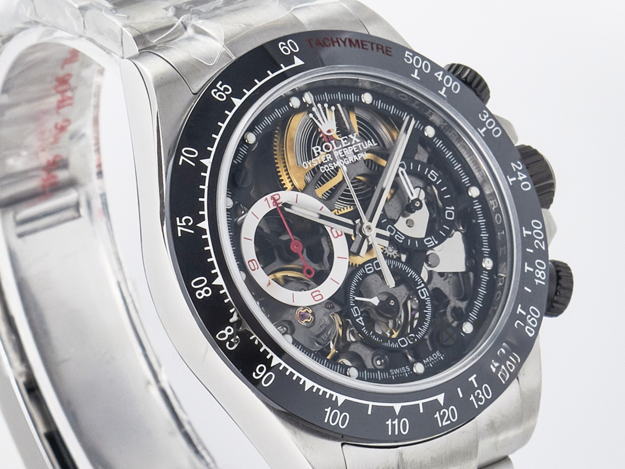 Rolex Daytona Artisans SS GETF Best Edition Skeleton Dial Black Ceramic Bezel on SS Bracelet DD4802-fasswatch