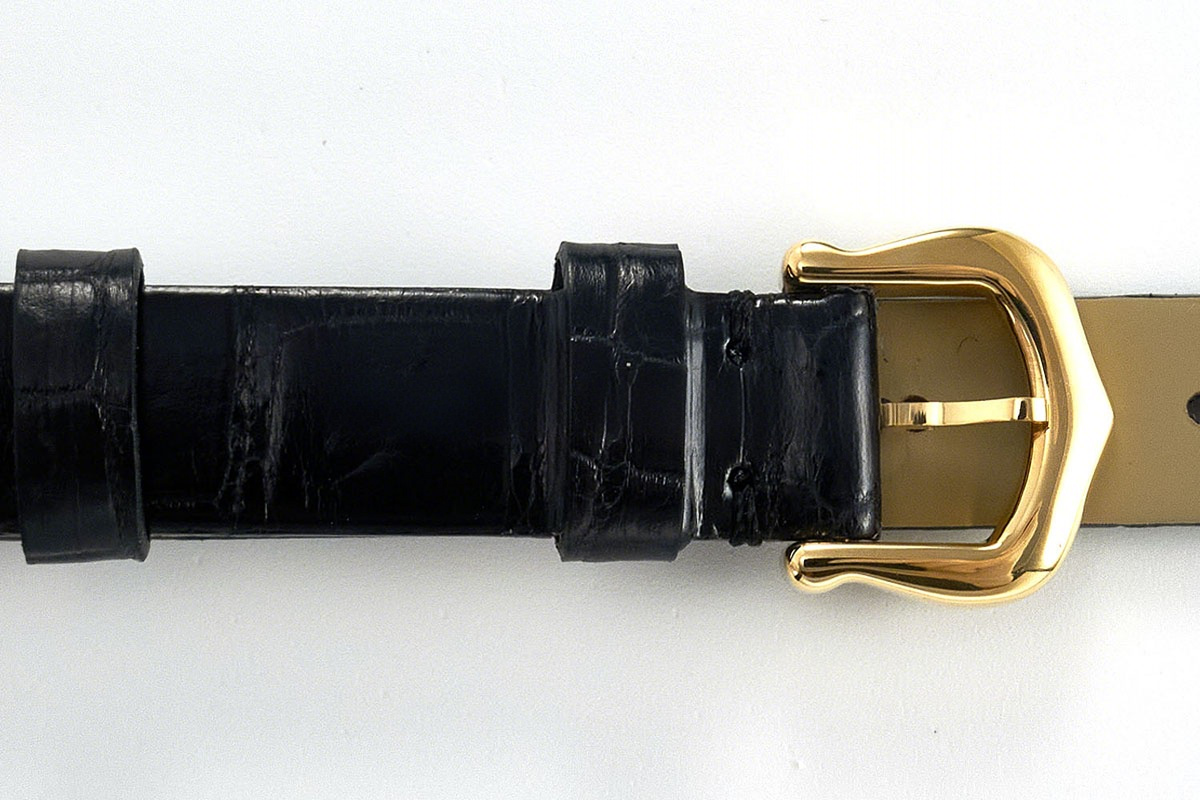 Cartier Baignoire Watch Mini Silver Dial in Yellow Gold on Black Leather Strap-fasswatch