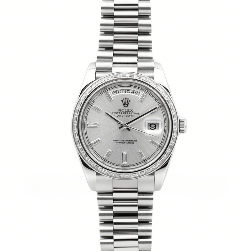 Rolex Day-Date 40 White Gold Diamond Bezel 228349 Silver Dial-fasswatch