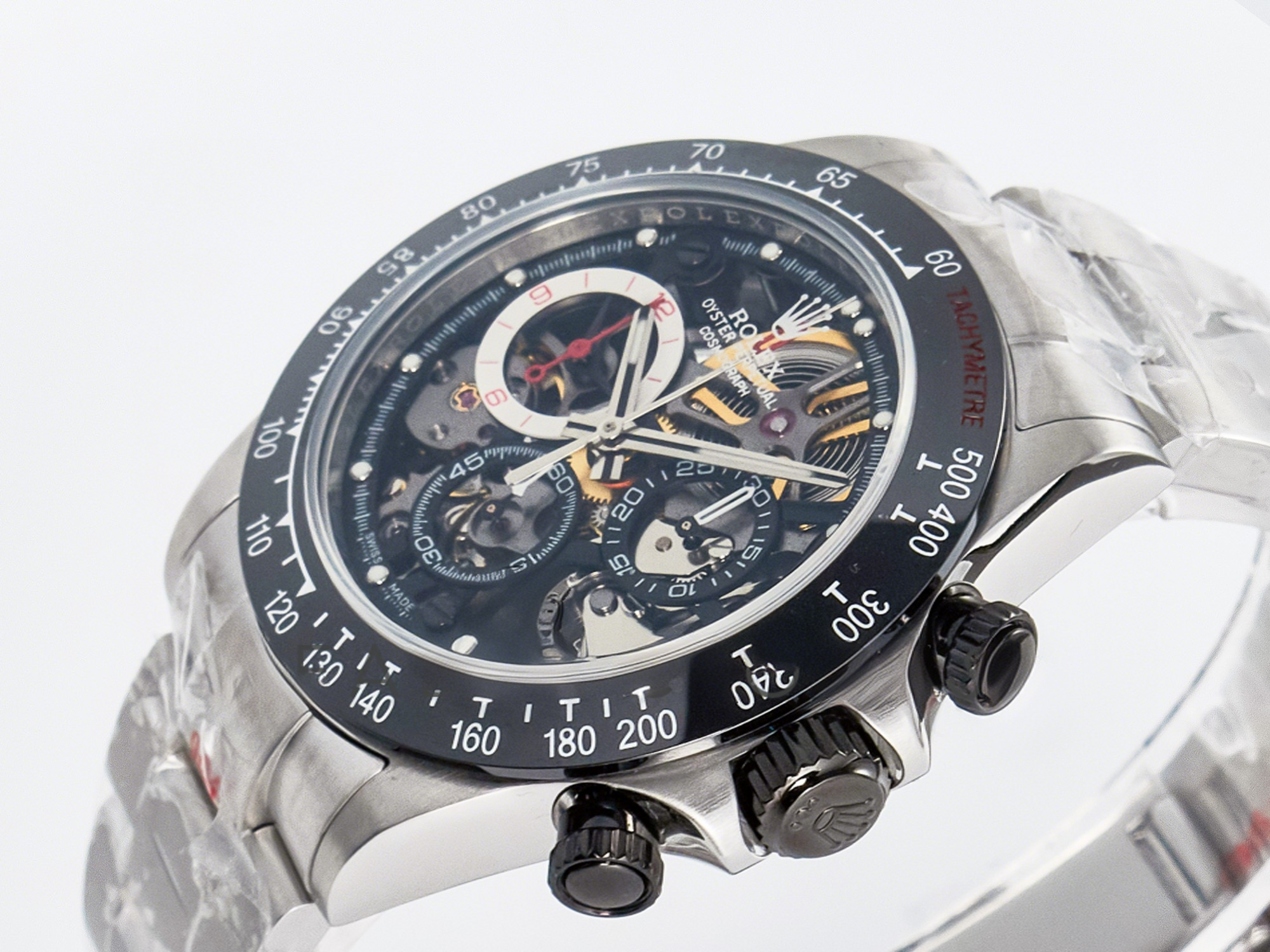 Rolex Daytona Artisans SS GETF Best Edition Skeleton Dial Black Ceramic Bezel on SS Bracelet DD4802-fasswatch