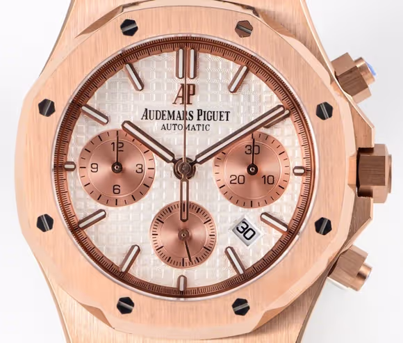 Audemars Piguet Royal Oak Self-Winding Chronograph White/Rose Gold Dial in Rose Gold on Leather Strap-fasswatch