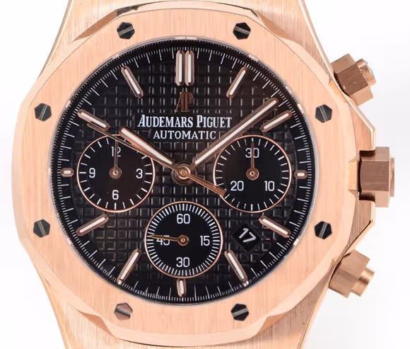 Audemars Piguet Royal Oak Self-Winding Chronograph Black Dial in Rose Gold on Leather Strap-fasswatch