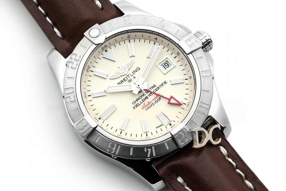 Breitling Avenger II GMT Silver Dial in Steel on Leather Strap-fasswatch
