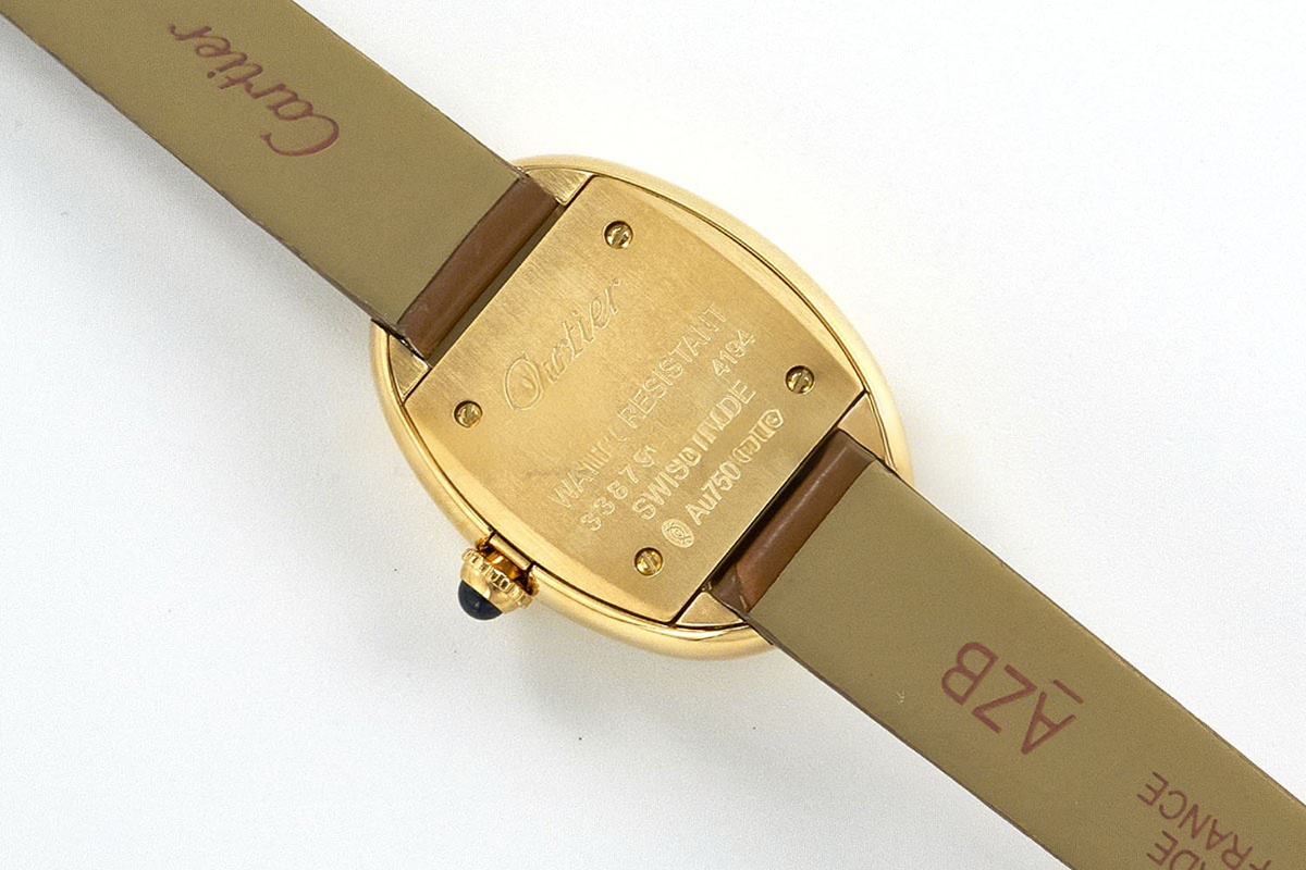 Cartier Baignoire Watch Mini Silver Dial in Yellow Gold on Brown Leather Strap-fasswatch