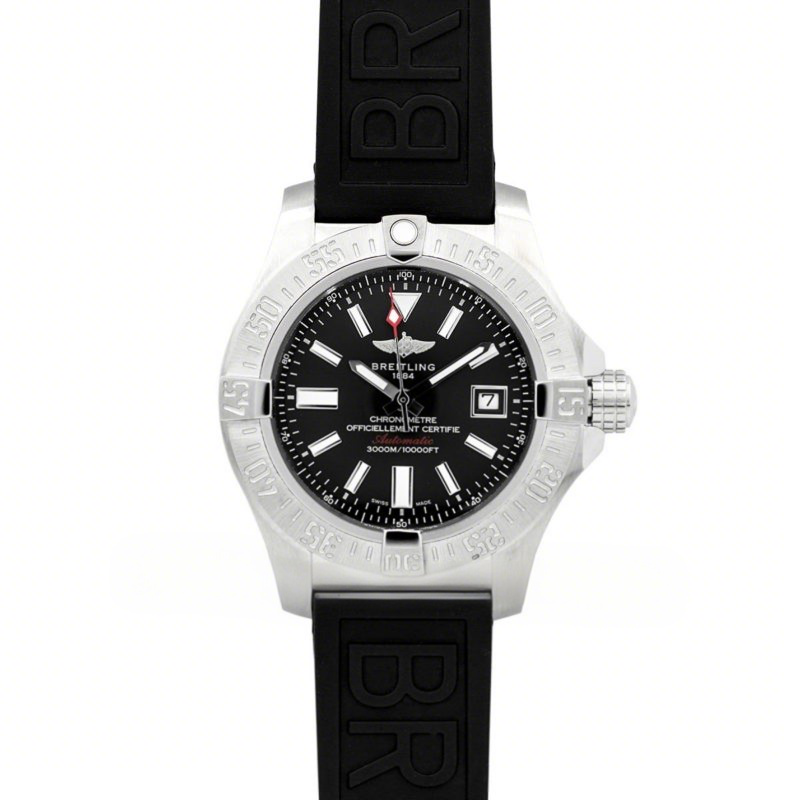 Breitling Avenger II Seawolf Black Dial in Steel on Rubber Strap-fasswatch
