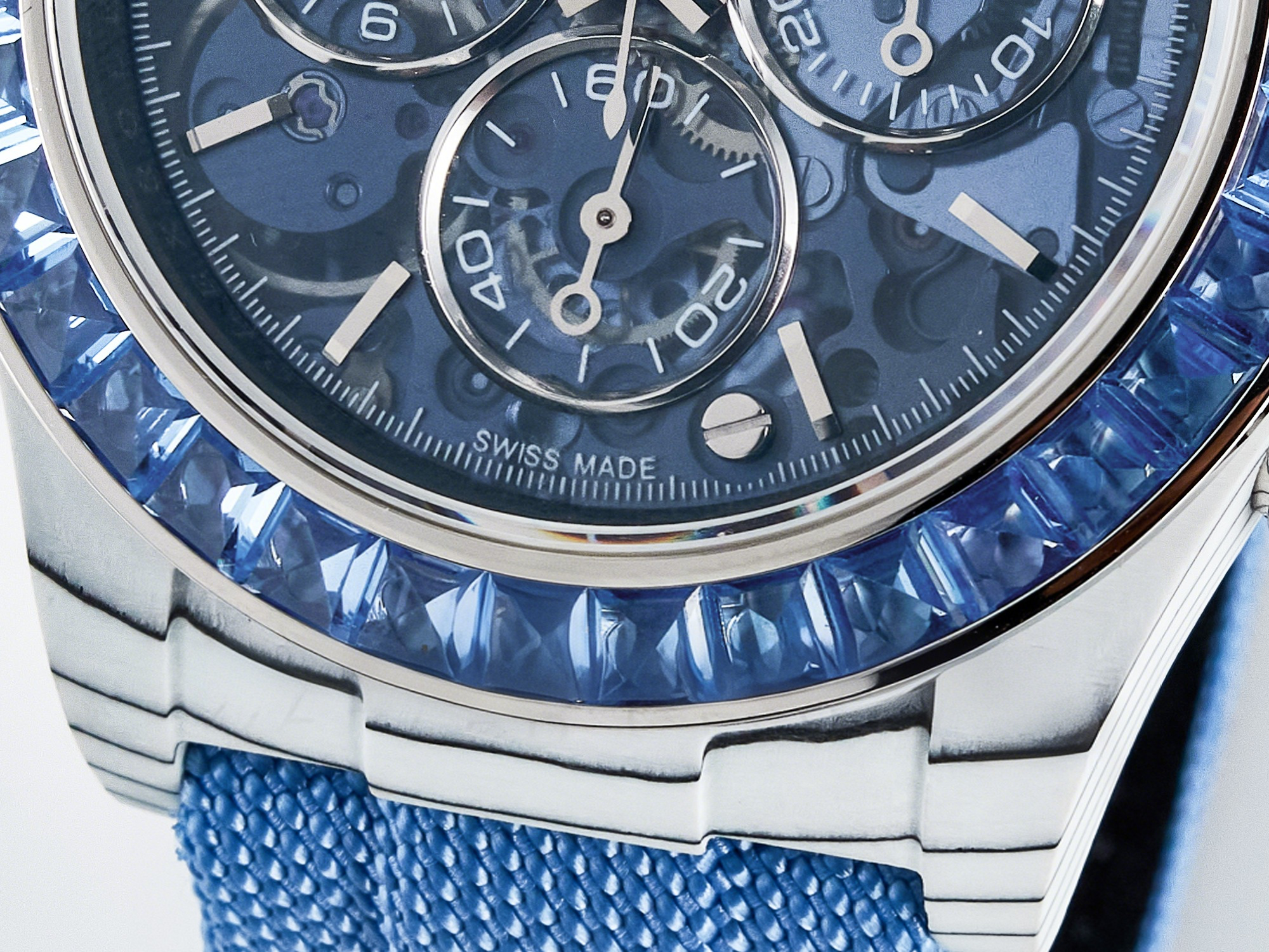 Rolex Daytona Artisans SS GETF Best Edition Blue Skeleton Dial Diamonds Bezel on SS Bracelet DD4802-fasswatch