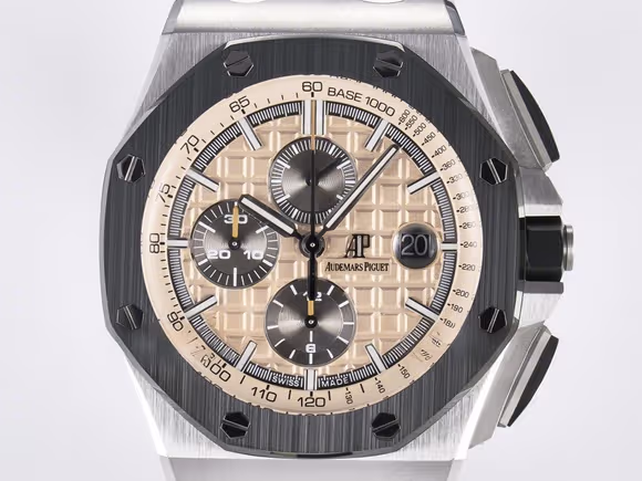 Audemars Piguet Royal Oak Offshore 44mm SS TKF 11 Best Edition Cream Dial on Green Camou Rubber Strap A3126-fasswatch