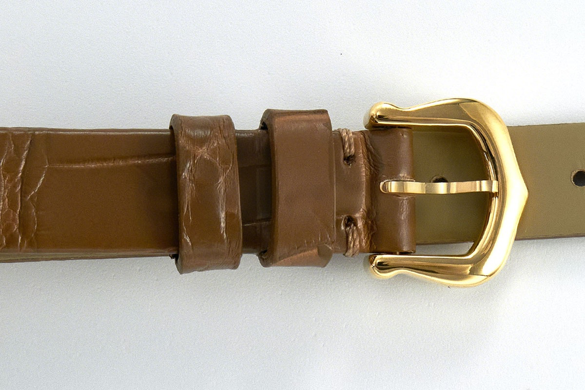 Cartier Baignoire Watch Mini Silver Dial in Yellow Gold on Brown Leather Strap-fasswatch