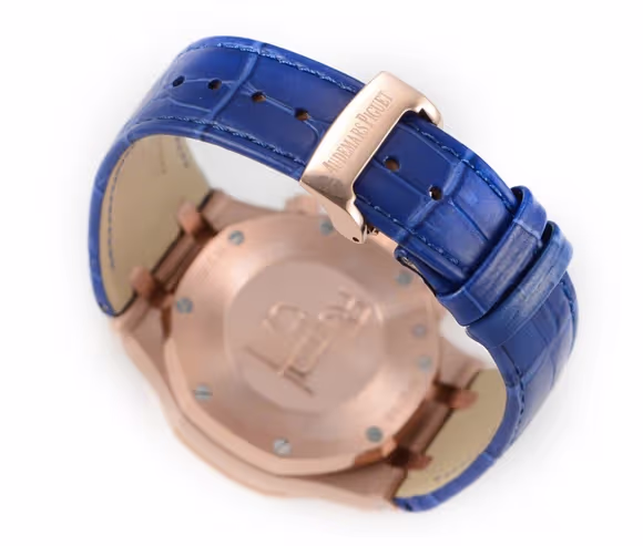 Audemars Piguet Royal Oak Self-Winding Chronograph Blue/Rose Gold Dial in Rose Gold on Leather Strap-fasswatch