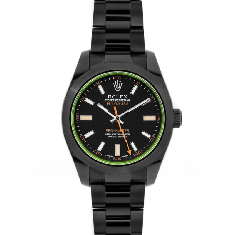 Rolex Milgauss 116400 GV Black Dial in Black DLC-fasswatch