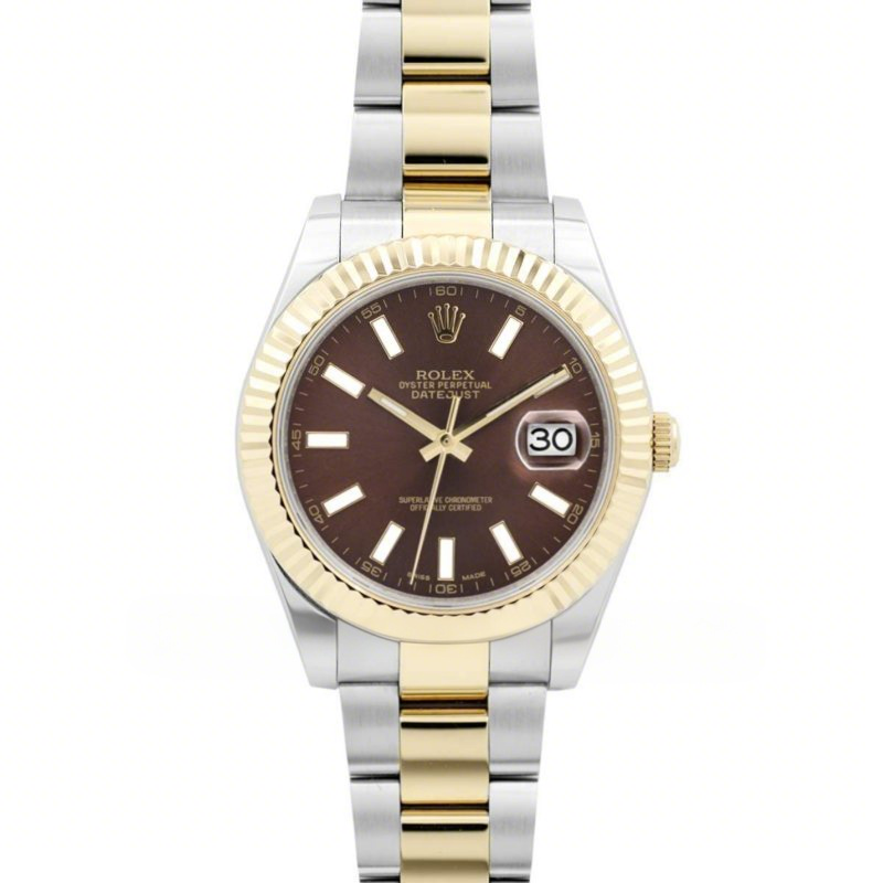 Rolex Datejust II 116233 Brown Dial in Yellow GoldSteel with Stick Markers-fasswatch