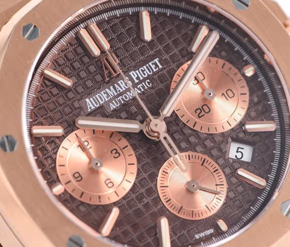 Audemars Piguet Royal Oak Self-Winding Chronograph Brown/Rose Gold Dial in Rose Gold on Leather Strap-fasswatch