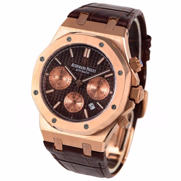 Audemars Piguet Royal Oak Self-Winding Chronograph Brown/Rose Gold Dial in Rose Gold on Leather Strap-fasswatch