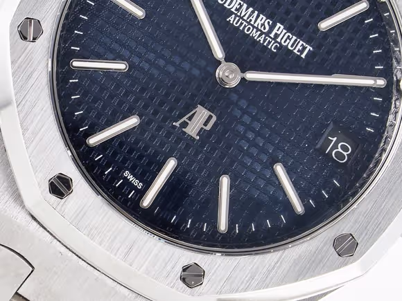 Audemars Piguet Custom Modded Royal Oak 39mm 15202 SS PPM Blue Textured Dial on SS Bracelet AP2121-fasswatch