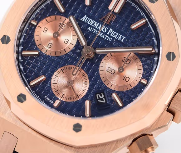 Audemars Piguet Royal Oak Self-Winding Chronograph Blue/Rose Gold Dial in Rose Gold on Leather Strap-fasswatch