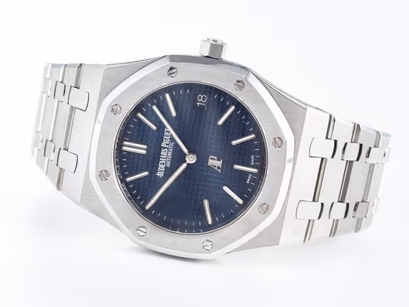 Audemars Piguet Custom Modded Royal Oak 39mm 15202 SS PPM Blue Textured Dial on SS Bracelet AP2121-fasswatch