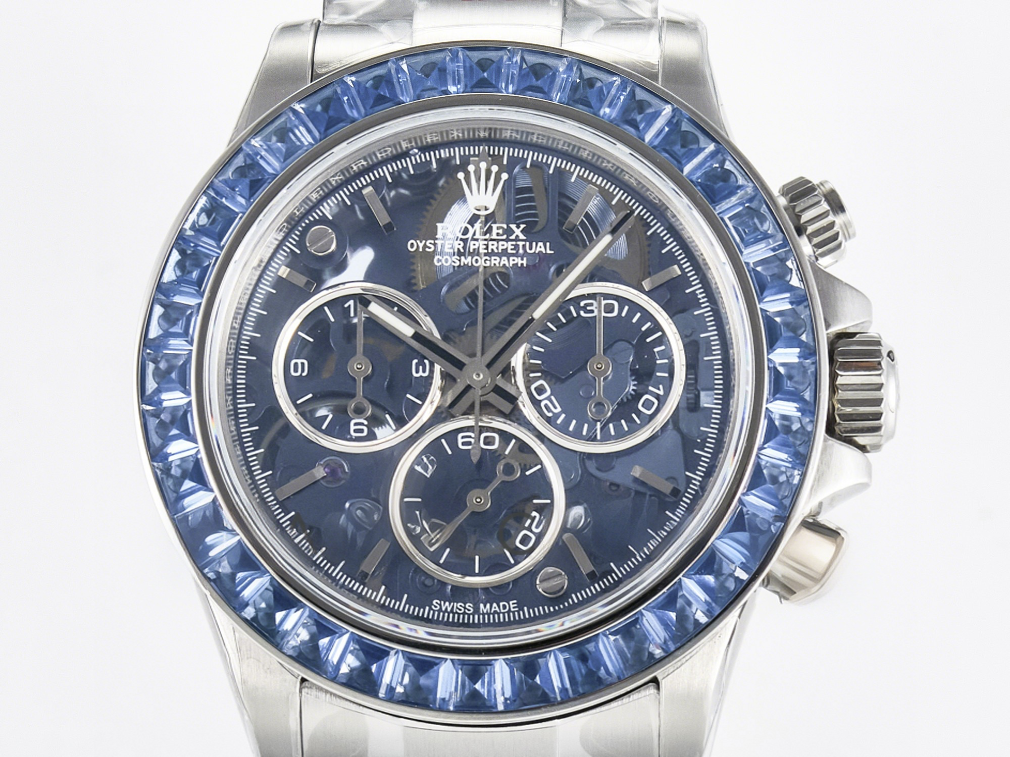 Rolex Daytona Artisans SS GETF Best Edition Blue Skeleton Dial Diamonds Bezel on SS Bracelet DD4802-fasswatch