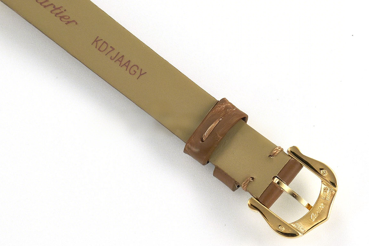 Cartier Baignoire Watch Mini Silver Dial in Yellow Gold on Brown Leather Strap-fasswatch