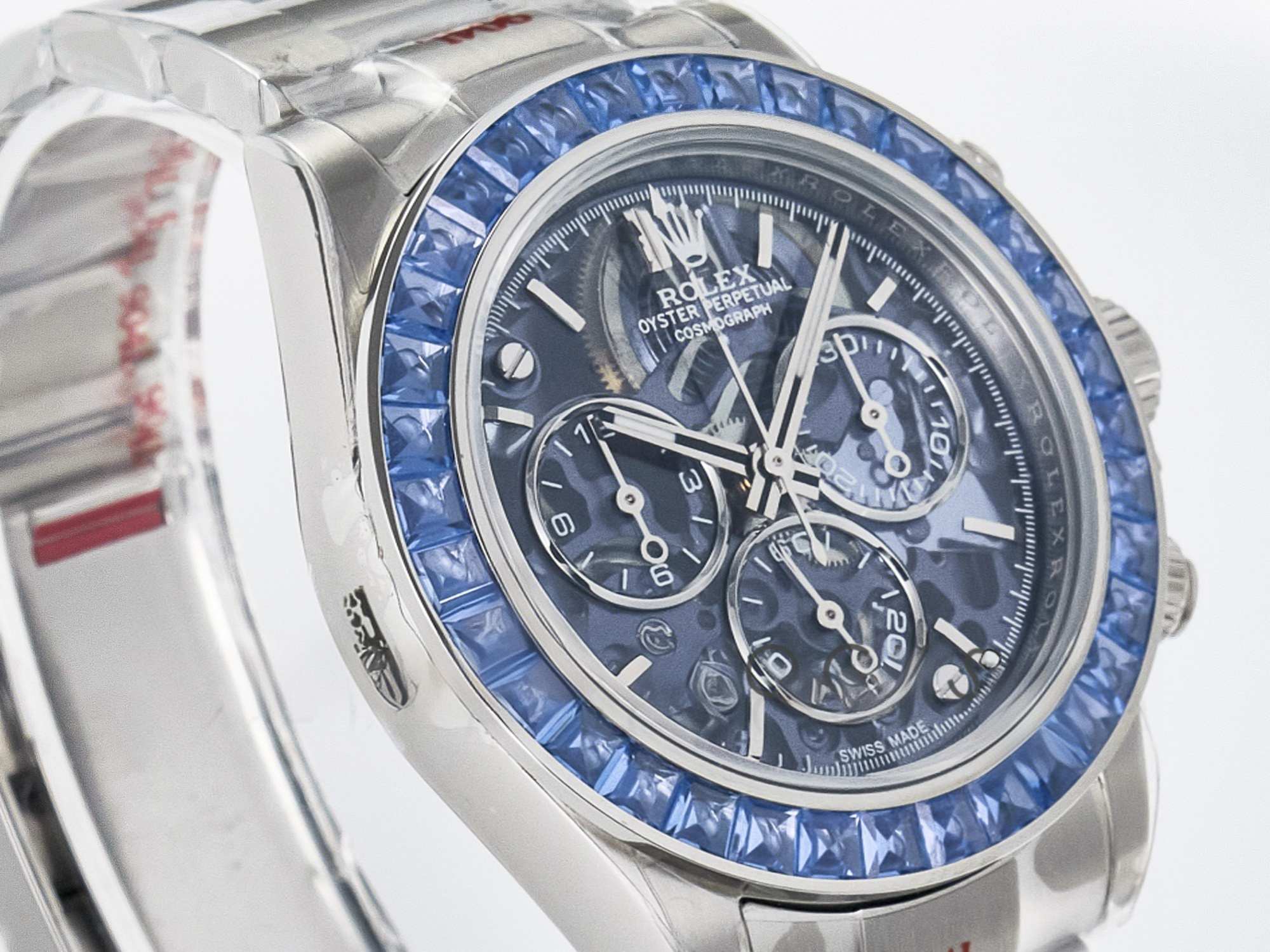 Rolex Daytona Artisans SS GETF Best Edition Blue Skeleton Dial Diamonds Bezel on SS Bracelet DD4802-fasswatch