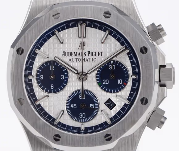 Audemars Piguet Royal Oak Self-Winding Chronograph White/Blue Dial in Steel on Rubber Strap-fasswatch